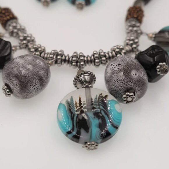 Sedona Sunset Chico's Statement Turquoise and Brown Beaded Necklace Set - Picture 9 of 9